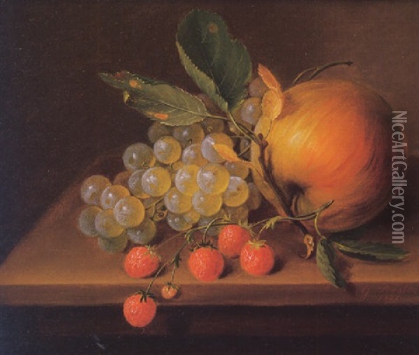 Still Life With Grapes, An Apple And Strawberries Oil Painting - George Forster
