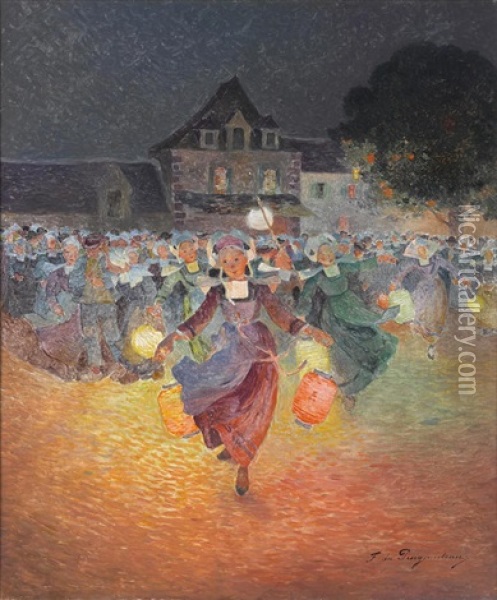 Bretonnes Aux Lampions Oil Painting - Ferdinand du Puigaudeau
