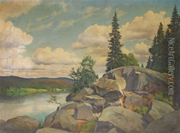 Flusslandschaft Oil Painting - Eduard Freiherr von Handel-Mazetti