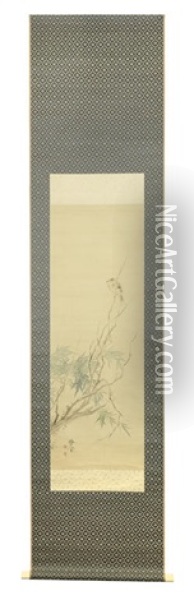 Mejiro (japanese White-eye) On Branch Oil Painting -  Chinzan