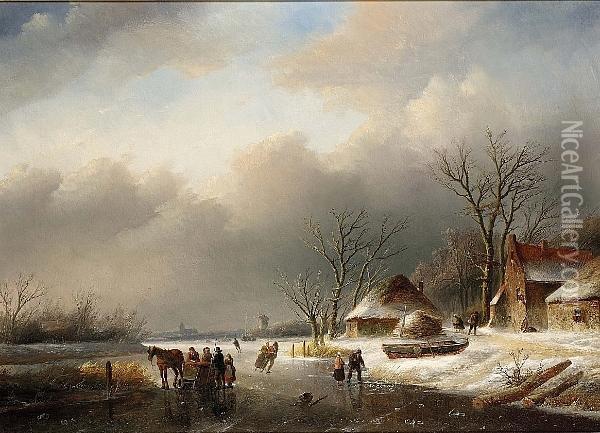 Winter Scene With Figures On The Ice Oil Painting - Jan Jacob Coenraad Spohler