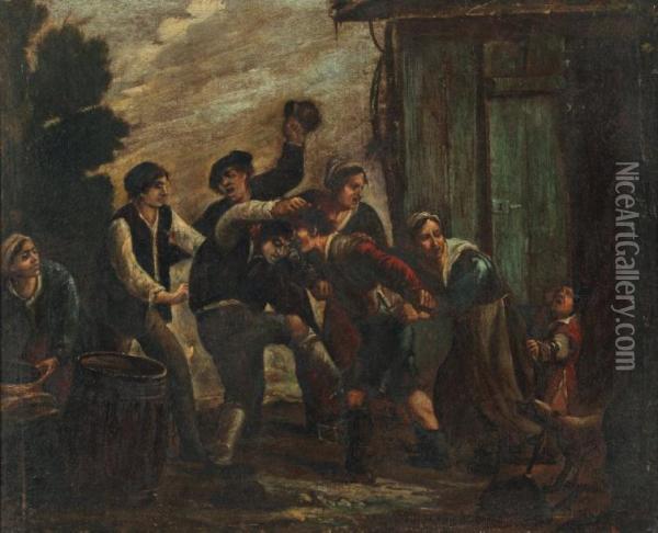 Scene De Taverne Panneau De Chene Oil Painting - Pieter de Bloot