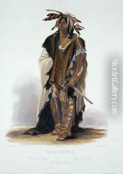 Wahk-Ta-Ge-Li, a Sioux Warrior, plate 8 from Volume 2 of 'Travels in the Interior of North America', 1844 Oil Painting - Karl Bodmer