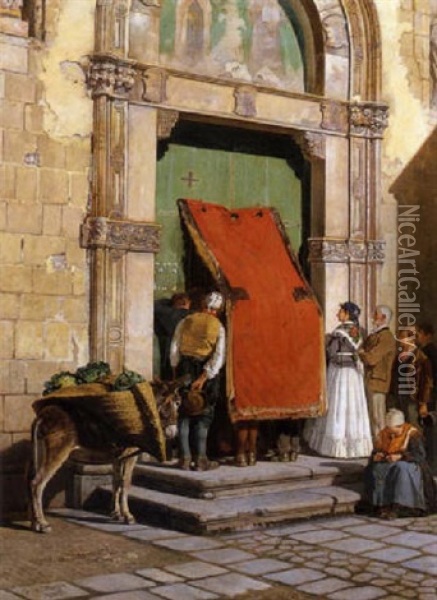 La Messa Domenicale Oil Painting - Giuseppe De Nigris