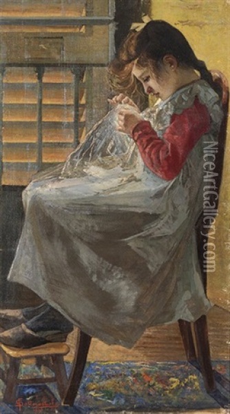 Nina Cosiendo Oil Painting - Giovanni Sottocornola