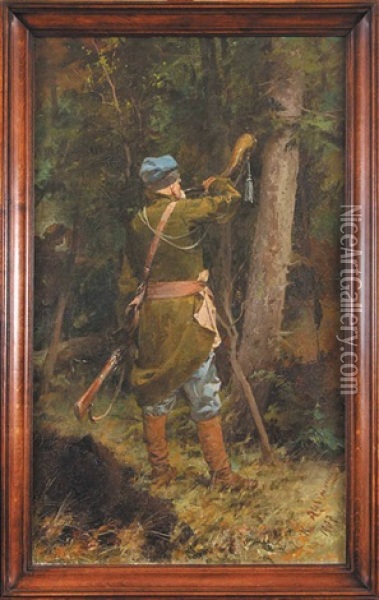 Wojski Z Rogiem Oil Painting - Kazimierz Alchimowicz
