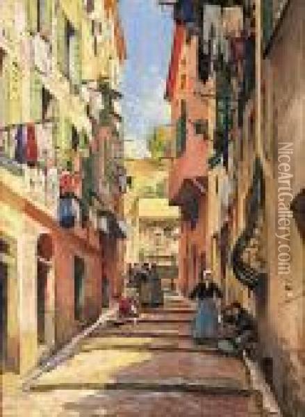 Rue Animee Dans Une Ville Mediterraneenne Oil Painting - Henri Alphonse Barnoin