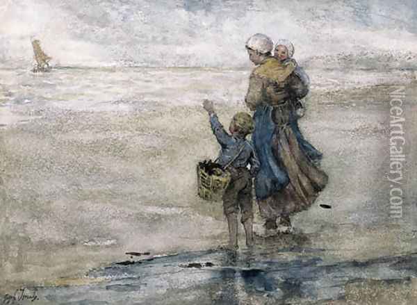 Waving goodbye to father Oil Painting - Jozef Israels