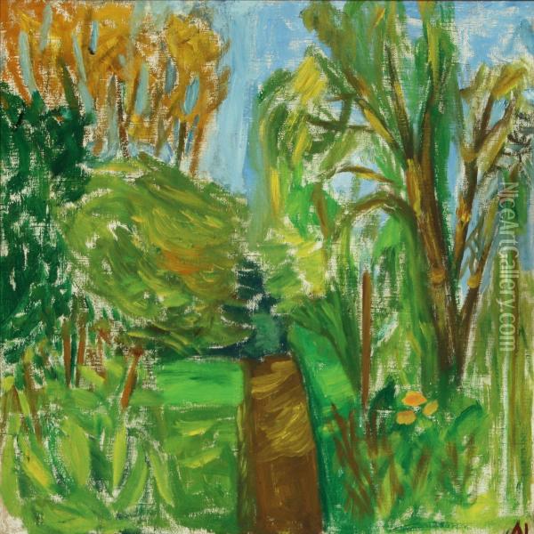 Scenery From The Artists Garden On Mollebakken Oil Painting - Alhed Larsen