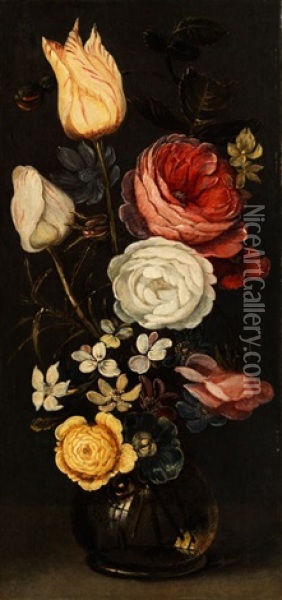 Blumenstrauss In Einer Kugelformigen Glasvase Oil Painting - Jan van Kessel the Elder