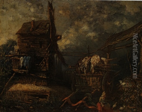 Landschaft Mit Windmuhle, Karren Und Huhnermadchen Oil Painting - John Constable