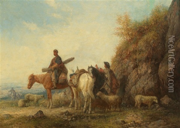 Shepherds In The Caucasus Oil Painting - Theodor Ilich Baikoff
