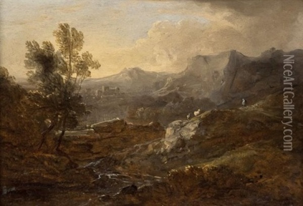 Mountainous Landscape With Distant Castle Oil Painting - Benjamin (of Bath) Barker