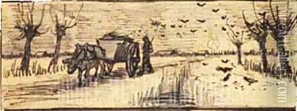 Ox Cart In The Snow Oil Painting - Vincent Van Gogh