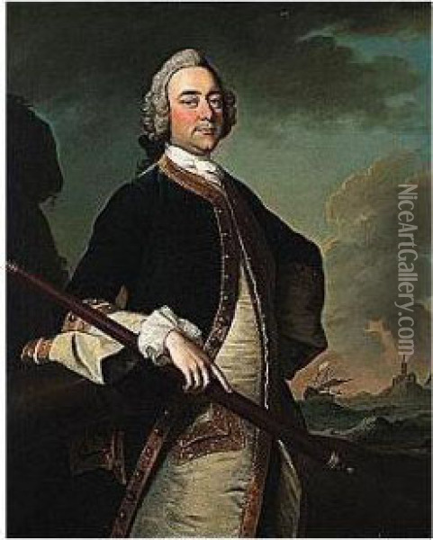 Portrait Of A Naval Officer Oil Painting - Thomas Hudson