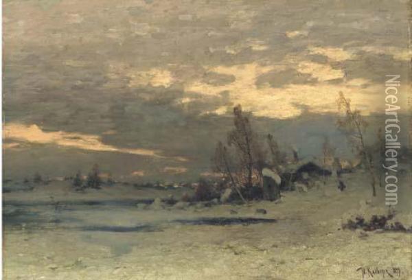 Winter Morning Oil Painting - Iulii Iul'evich (Julius) Klever