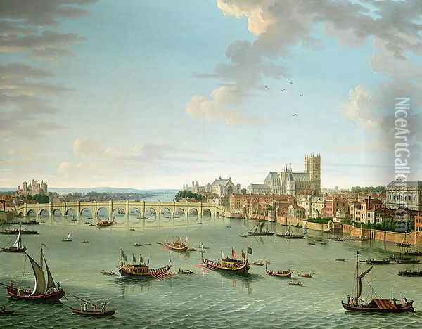 The Thames from the Terrace of Somerset House looking towards Westminster Oil Painting - Antonio Joli