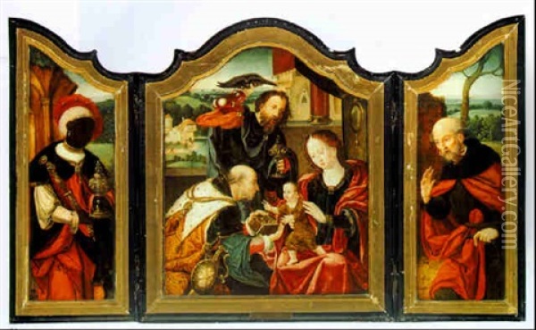 A Triptych Of The Adoration Oil Painting - Pieter Coecke van Aelst the Elder