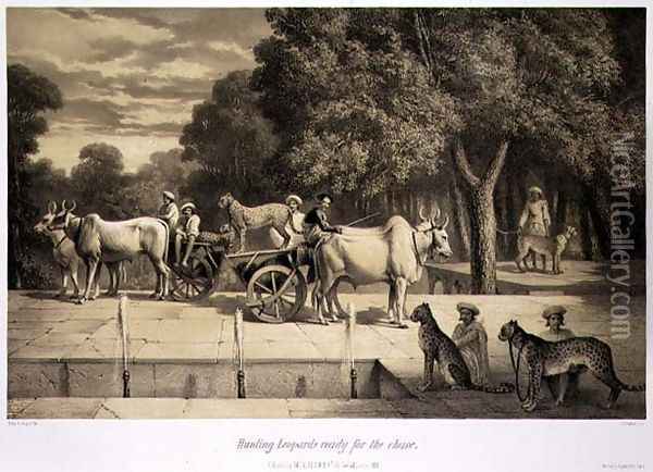 Hunting Leopards Ready for the Chase, from Voyage in India, engraved by Louis Henri de Rudder 1807-81 pub. in London, 1858 Oil Painting - Louis Henri de Rudder