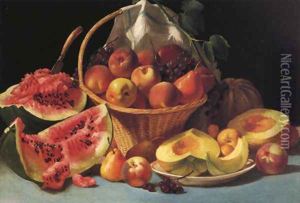 Still Life with Melons, Peaches and Grapes Oil Painting - John Defett Francis