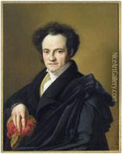 Portrait D' Homme Au Gilet Jaune Oil Painting - Josef Bartholomeus Vieillevoye