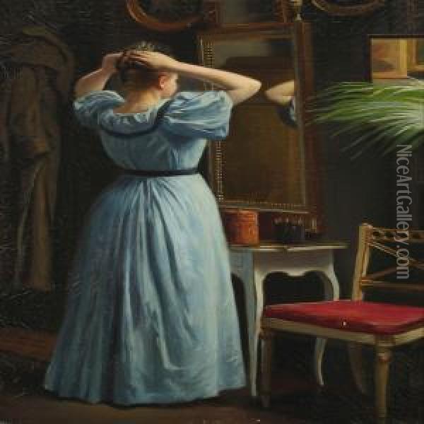 Young Girl In Front Of The Mirror Oil Painting - Carl Christian Thomsen