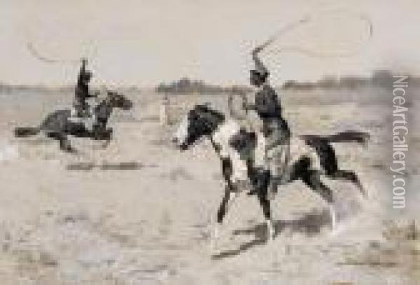 It Was To Be A Lasso Duel To The Death Oil Painting - Frederic Remington