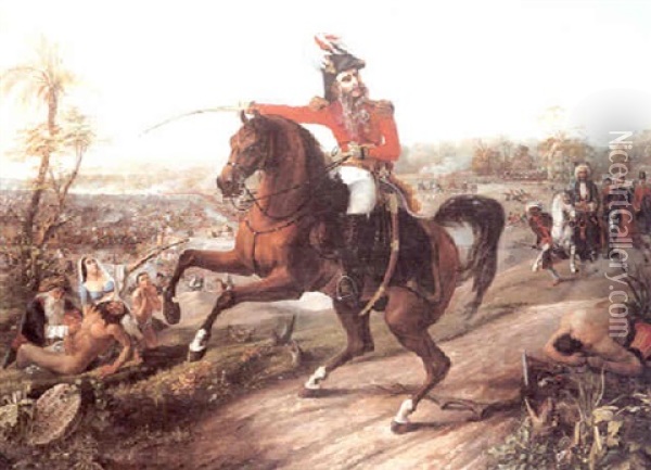 Sir Charles Napier At The Battle Of Scinde Oil Painting - Cais (Comte de) Pierlas