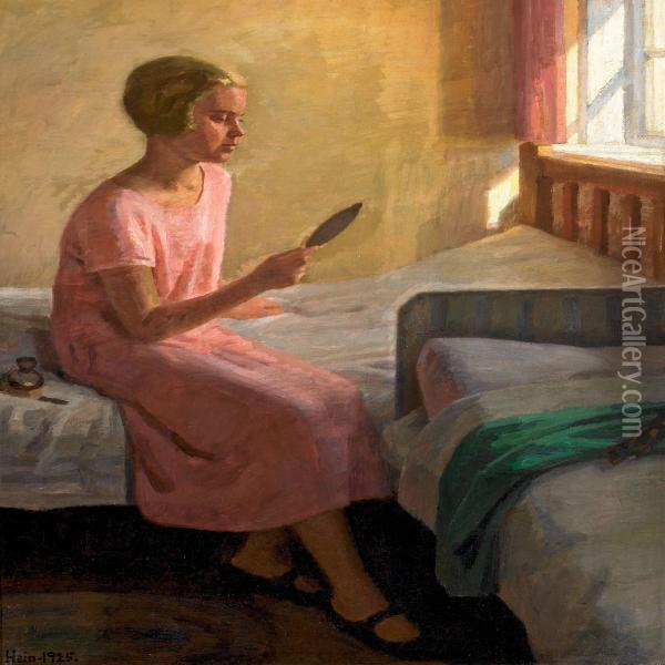 Ung Pige Der Spejler Sig. Skagen Oil Painting - Einar Hein