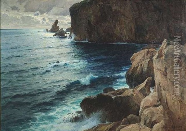 Felsige Meereskuste Im Abendlicht Oil Painting - Karl Theodor Boehme