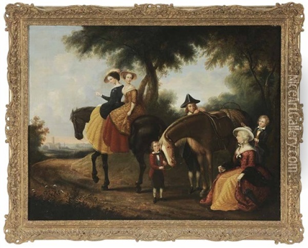 A Family On An Equestrian Outing Oil Painting - John Joseph (of Bath) Barker