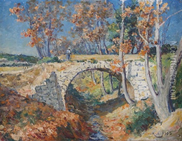 Paysage Au Pont Oil Painting - Edouard Ducros