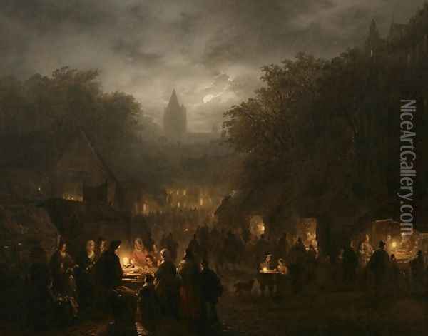 Night Market in Antwerp Oil Painting - Georg-Gillis Haanen