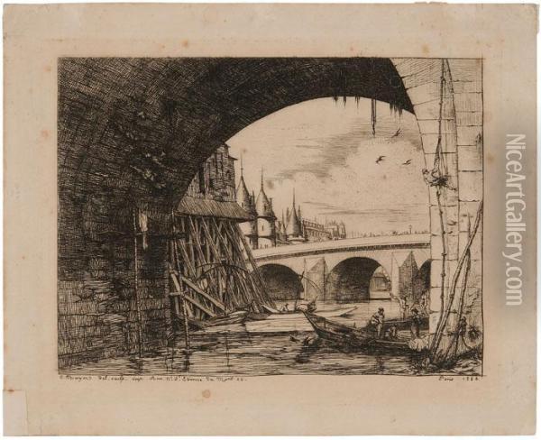 L'arche Du Pont Notre Dame Oil Painting - Charles Meryon