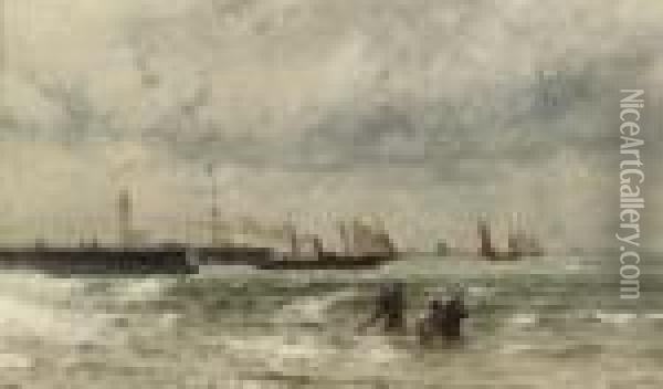 Shipping Near A Harbour Entrance Oil Painting - Theodor Alexander Weber