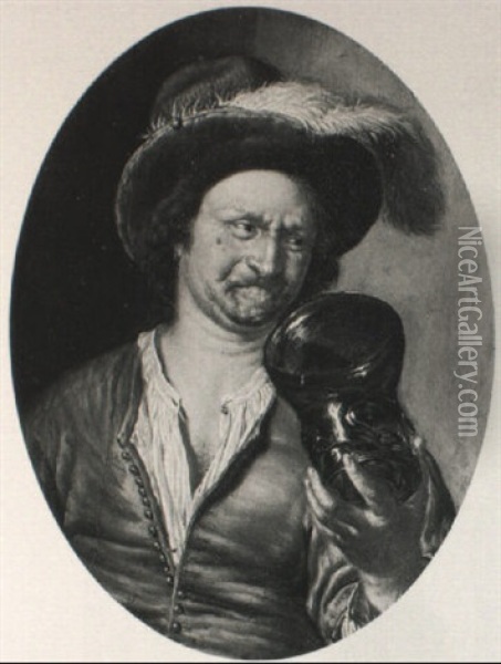 A Man Holding A Roemer Oil Painting - Willem van Mieris