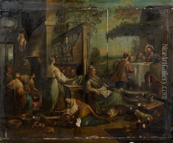 Le Christ Dans La Maison De Lazare Oil Painting - Jacopo Bassano (Jacopo da Ponte)