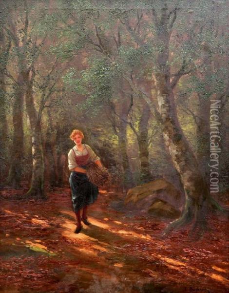 Girl In A Forest Oil Painting - Emil Barbarini