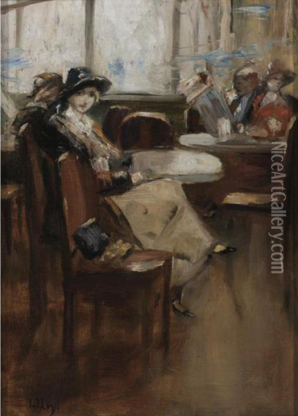 In The Cafe Oil Painting - Lesser Ury