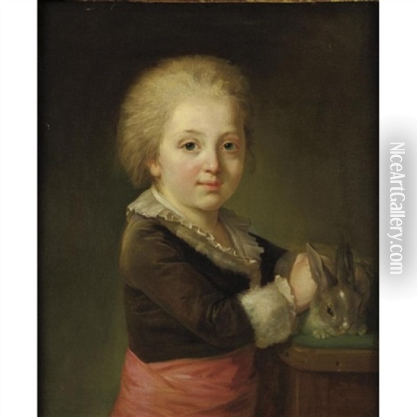 Portrait Of A Child With Rabbit Oil Painting - Nicolas Bernard Lepicie