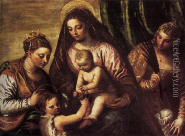 The Madonna And Child With The Infant Saint John The Baptist, Saint Elizabeth And A Female Martyr Oil Painting - Carlo Caliari