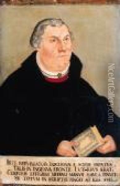 Portrait Of Martin Luther, 
Half-length, Wearing A Black Coat; Andportrait Of Philip Melanchthon, 
Half-length, In A Black Coat Oil Painting - Lucas The Elder Cranach