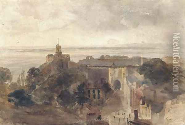 Lincoln Castle from the cathedral looking west towards the Trent Valley, Lincoln Oil Painting - Peter de Wint