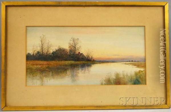 Marsh Cottage At Sunset Oil Painting - Samuel R. Chaffee