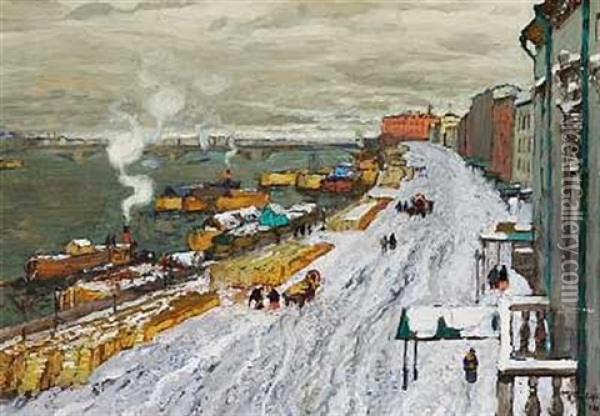The Neva Wharf Oil Painting - Konstantin Ivanovich Gorbatov