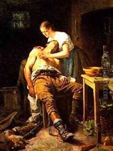 The Wounded Poacher, 1881 Oil Painting - Henry Jones Thaddeus