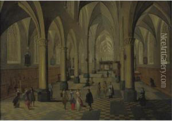Interior Of A Cathedral With Elegant Figures In The Foreground Oil Painting - Peeter, the Elder Neeffs