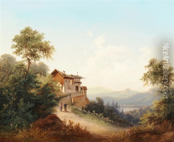 Wanderer Beim Kalterersee Oil Painting - Franz Barbarini