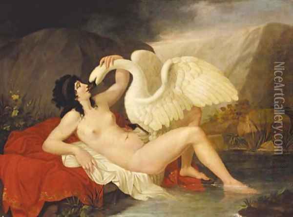 Leda and the swan 3 Oil Painting - French School