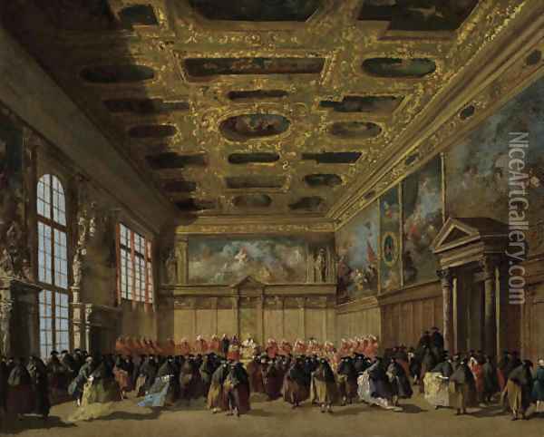 Reception by the Doge of the Ambassadors in the Sala del Collegio Oil Painting - Giacomo Guardi